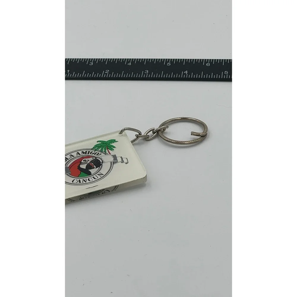 Vintage Hola Amigo Cancun Keychain Macaw Parrot‎ Palm Tropical Souvenir Mexico